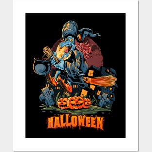 Halloween witch with pumpkin Posters and Art